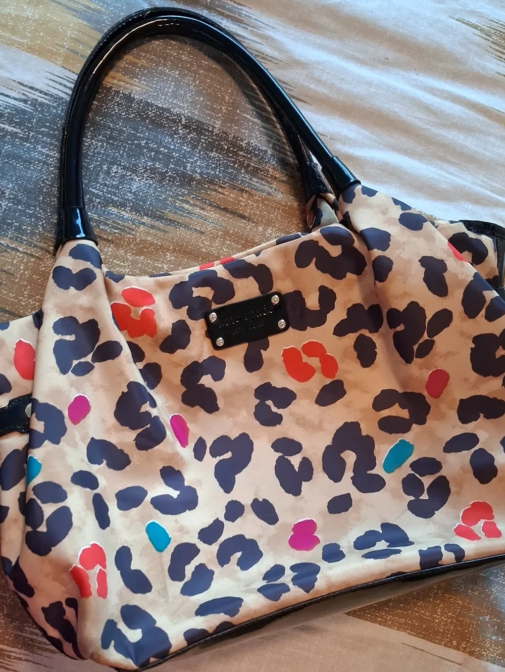 Kate Spade Stevie Pop Art Leopard Print Nylon Shoulder Tote Bag